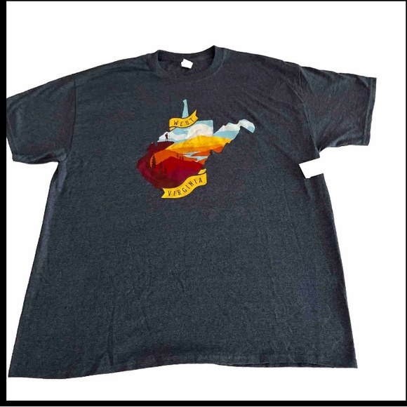 West Virginia Map Shape Souvenir Unisex XL Crewneck T Shirt  Short Sleeve Gray - Picture 3 of 6